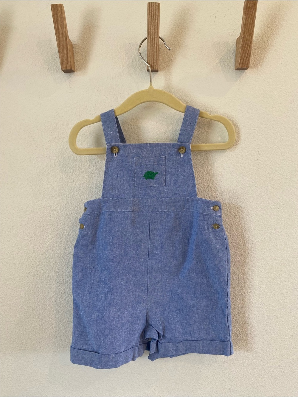 Janie and Jack Light Blue Chambray Overalls with Green Turtle Patch